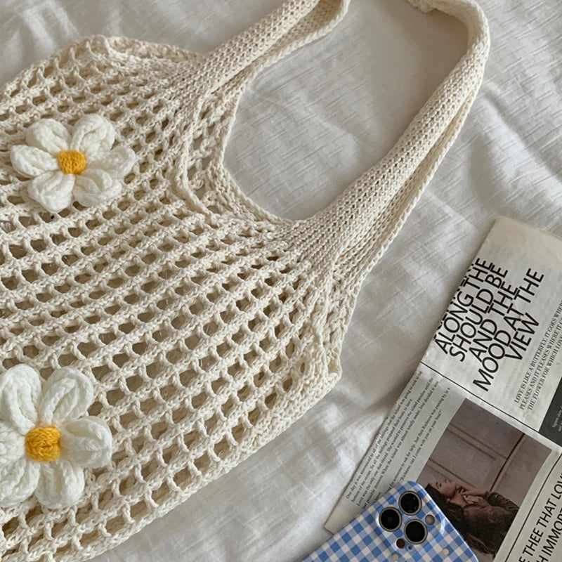 Women Knitted Shoulder Bag Fashion Tote Handbag Large Capacity Summer Beach Bag | Lightweight Casual Top Handle Bag Chic Hobo Bag Luxegan