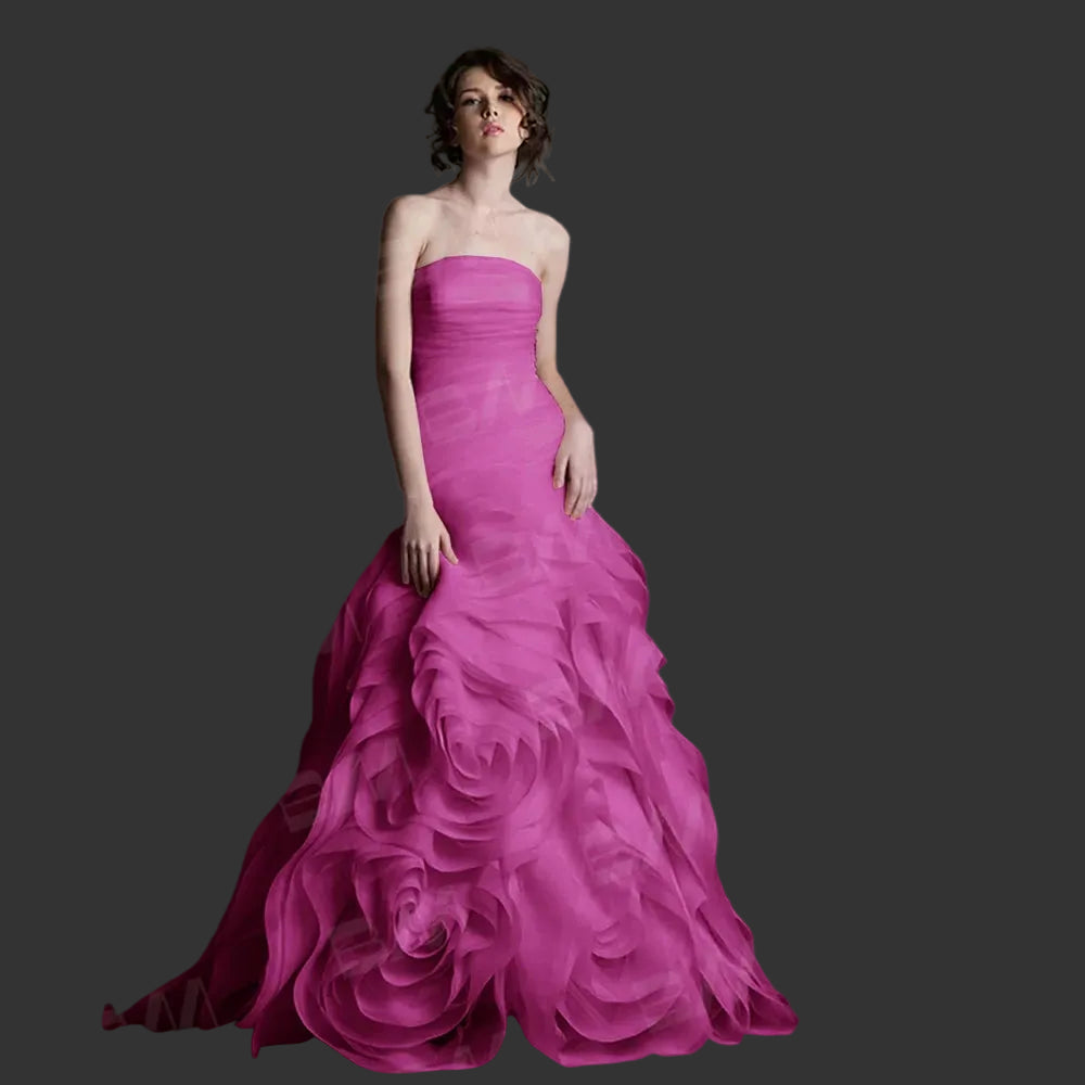 Modern Floral-Shaped Tulle Prom Gown | Custom-Made Strapless Sweetheart Long Party Dress | High-Quality Court Train Solid Custom-Color Evening Dress Luxegan