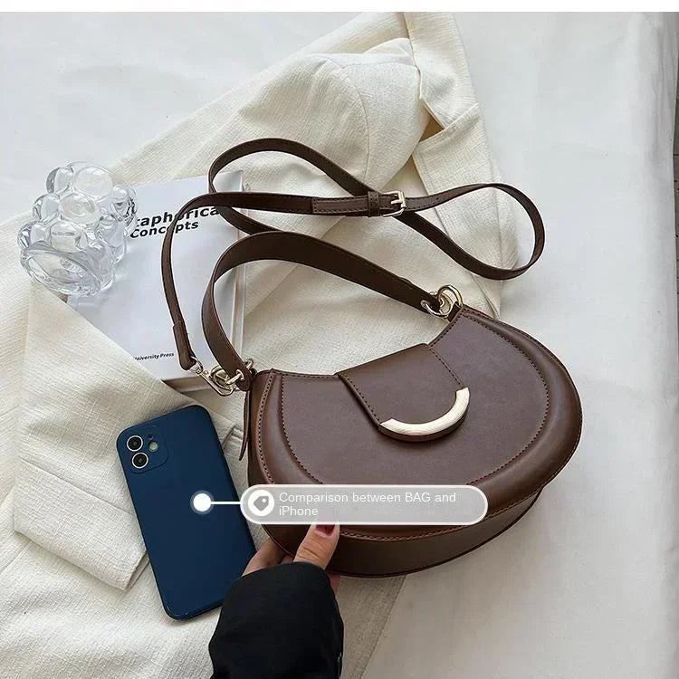 Designer Trend Leather Underarm Bag | Sophisticated Solid Color Small Armpit Shoulder Bag | Elegant Casual Bucket Shaped Handbag | Luxury Soft PU Leather Crossbody with "Dignified" Magnetic Hasp Luxegan