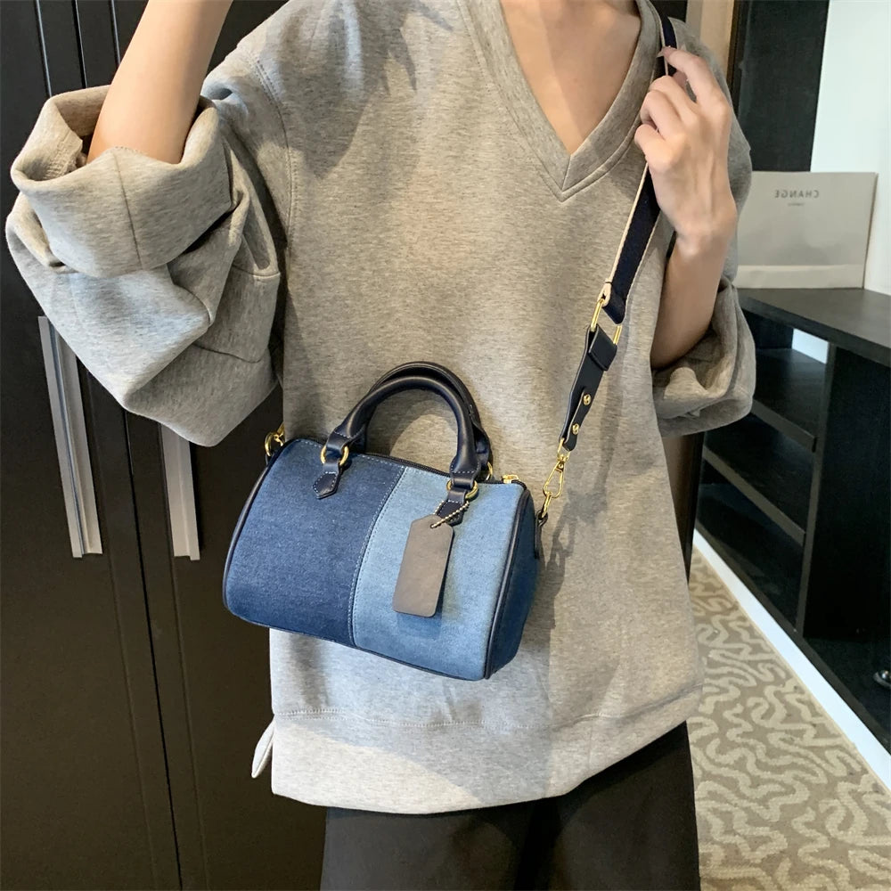 Patchwork Colorblock Mini Handbag | Denim Shoulder & Crossbody Bag Luxegan