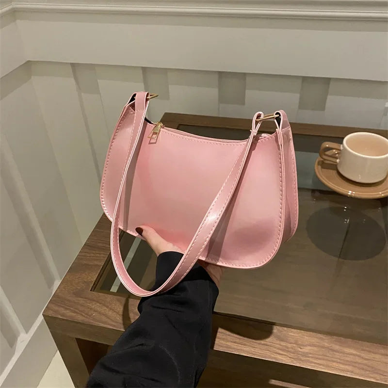 Hard Patent PU Leather Baguette Bag | Vintage Designer Hobos Underarm Bag Luxegan