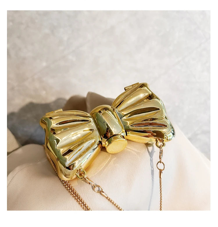 Golden Evening Bag | Luxury Designer Shoulder Bag & Round Acrylic Clutch Luxegan