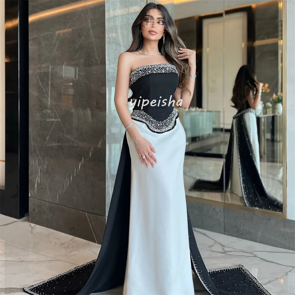 Strapless Sequined Beaded Pleated Formal Gown | Sparkle Straight Bespoke Evening Dress Luxegan