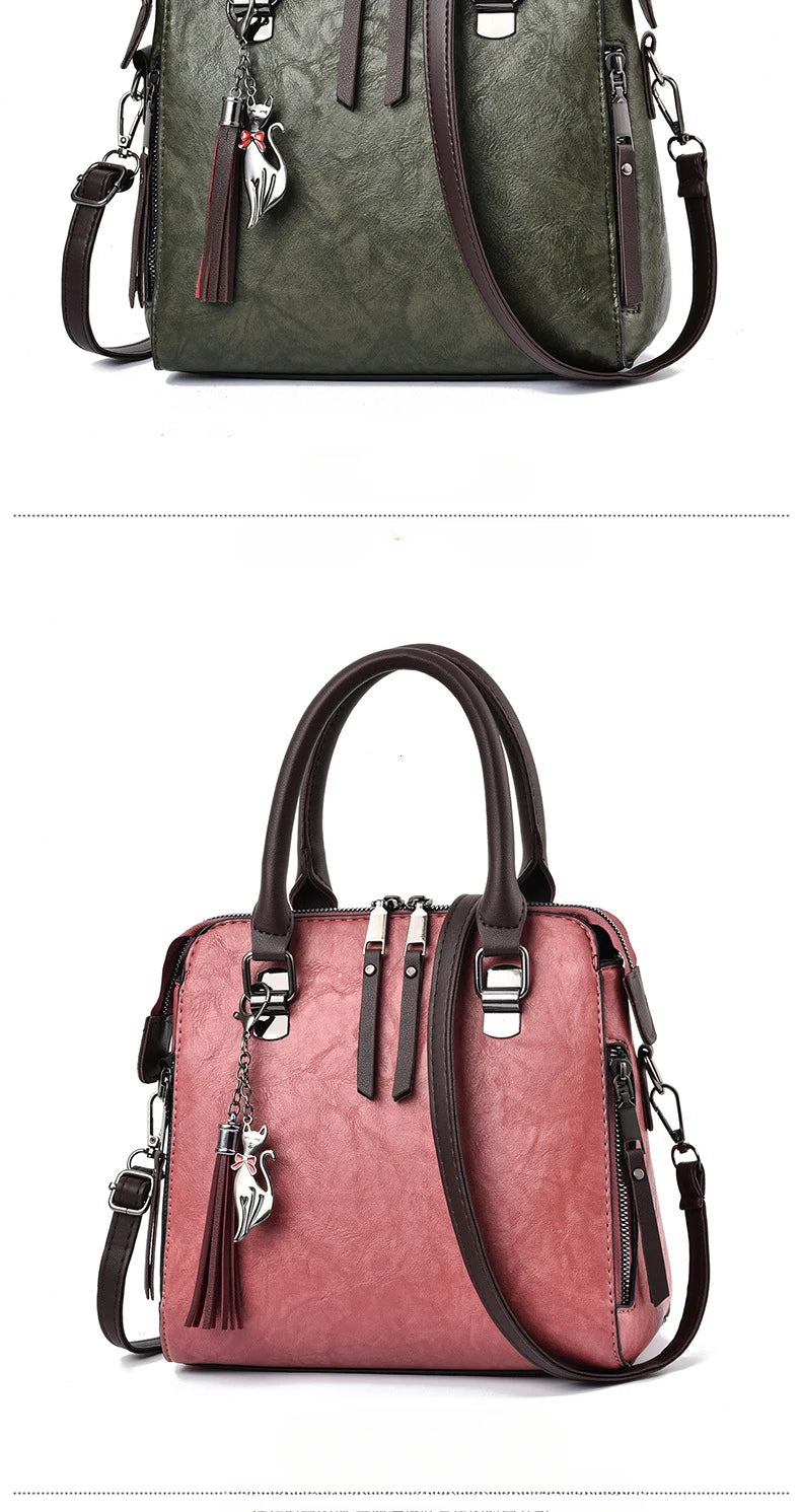 Vintage PU Leather Ladies Handbags | Women's Messenger Bags & Totes (Tassel Designer Crossbody Shoulder Bag) Luxegan
