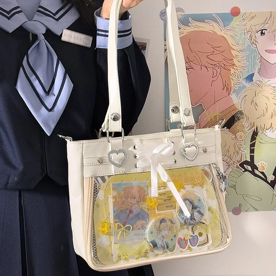 Small Red Heart Ita Bag Crossbody | Kawaii Clear Cute Shoulder Bag for Women & Student Girls (Japan Style) Luxegan