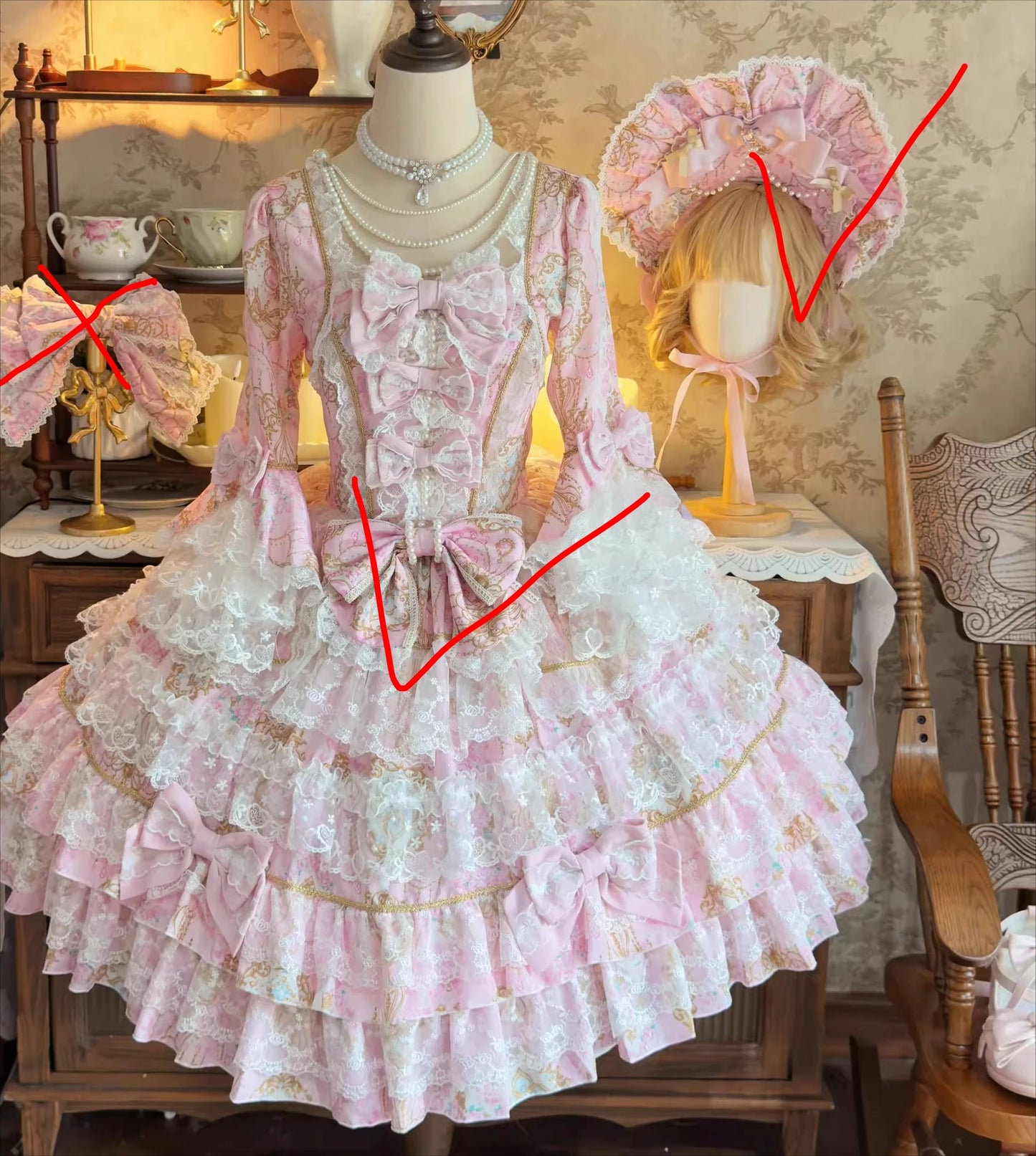 Women's Original Design Sweet Long Sleeve OP Dress | Super Fairy Cute Bow Birthday Party Gown | Elegant Square Collar Slim Fit Princess Dress | Premium Tatting Non-Stretch A-Line Lolita Vestido Luxegan