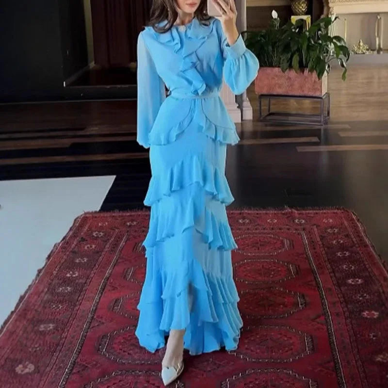 Women's Layered Ruffle Chiffon Maxi Dress Luxegan