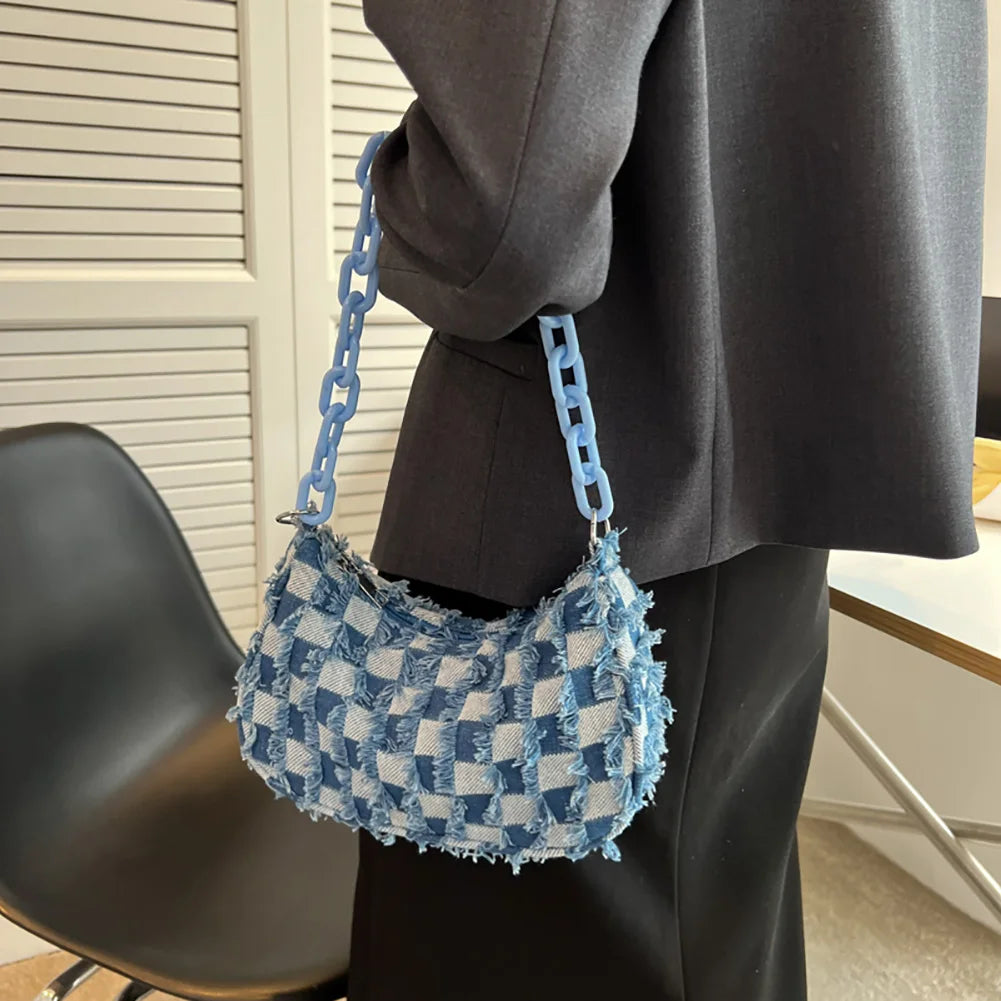 Letter Print Baguette Bag | Soft Chain Small Purse Underarm Bag Luxegan