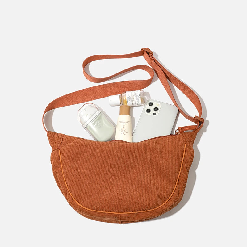 Solid Color Corduroy Women's Hobos Shoulder Bag | Retro Casual Female Crossbody Bags | Ladies Daily Travel Handbags Messenger Bag Luxegan