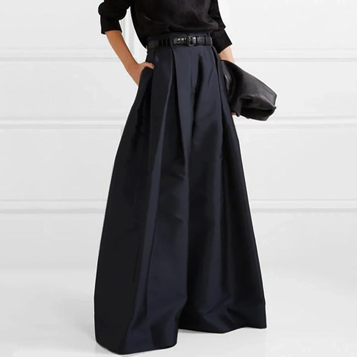 Solid Color Wide Leg Pleated Trousers | Sophisticated High-Waist Full-Length Silhouette | Elegant "Zipper Fly" Urban Fashion | "Dignified" Nylon-Cotton Blend for Radiant Versatile Styling Luxegan