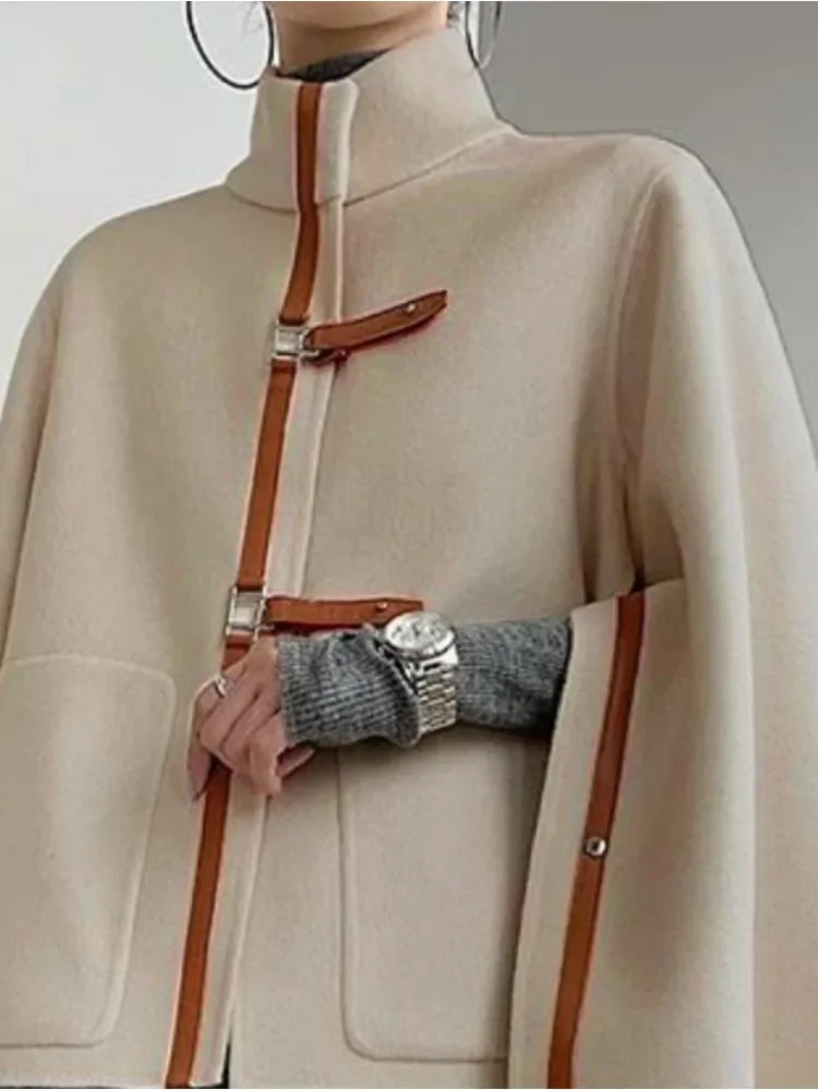 Solid Color Buckled Loose Fit Jacket | Sophisticated Urban Autumn & Spring Silhouette | Elegant "Turtleneck" Casual Coat | "Dignified" Single Breasted Outerwear for Radiant Versatile Styling Luxegan