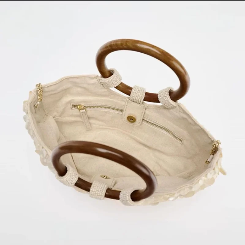Brand Exquisite Double-sided Shell Handbag | Luxury Handmade Large Capacity Shell Crossbody Clutch Bag (Wooden Handle & Tote) Luxegan