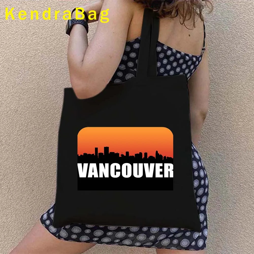 Canadian City Landscape Cotton Canvas Tote Bag | Happy Canada Day Tourist Gift | Reusable Eco-Friendly Shoulder Handbag (Women) Luxegan