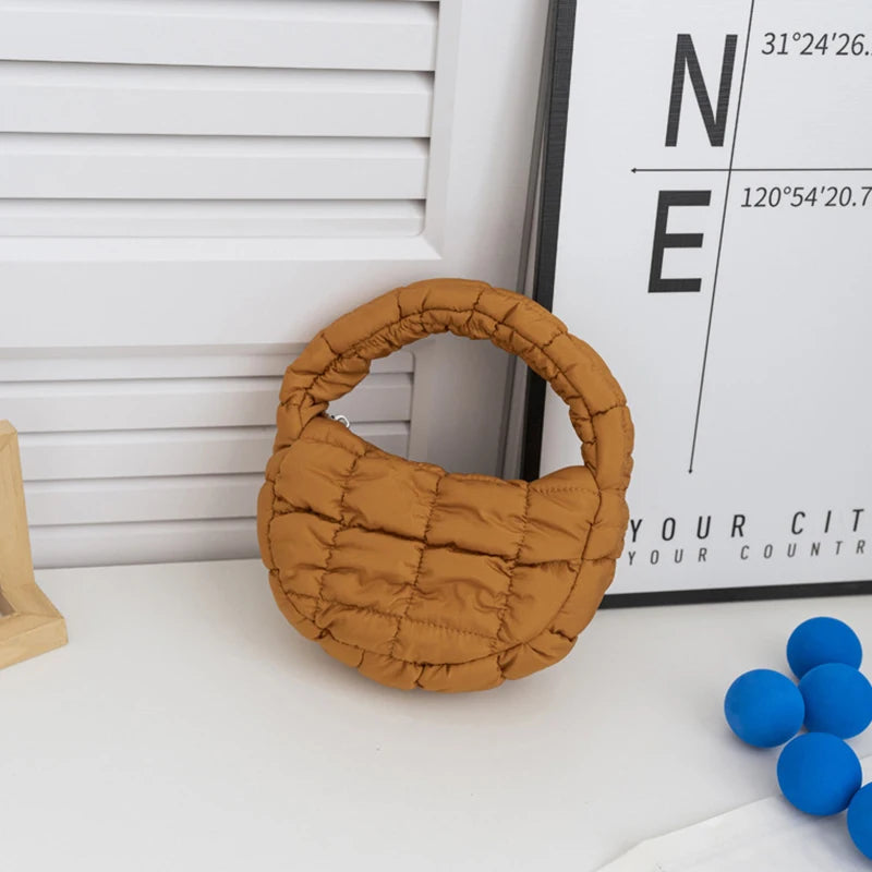 Soft Padded Mini Linen Baguette | Purple Quilted Phone Purse Luxegan