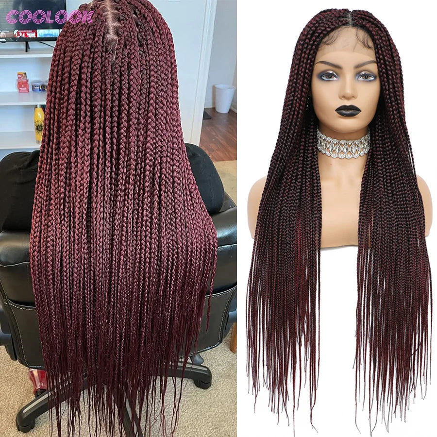 36 Inch Knotless Box Braids Cornrow Wig | 360 Full Lace | Square Parts