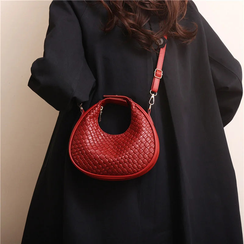 Fashion Solid Color Lattice Shoulder Bag | Sophisticated PU Leather Crossbody Bag | Elegant Ladies’ Small Trend Handbag | Luxury Designer Minimalist Flap Bag for Versatile Wear Luxegan