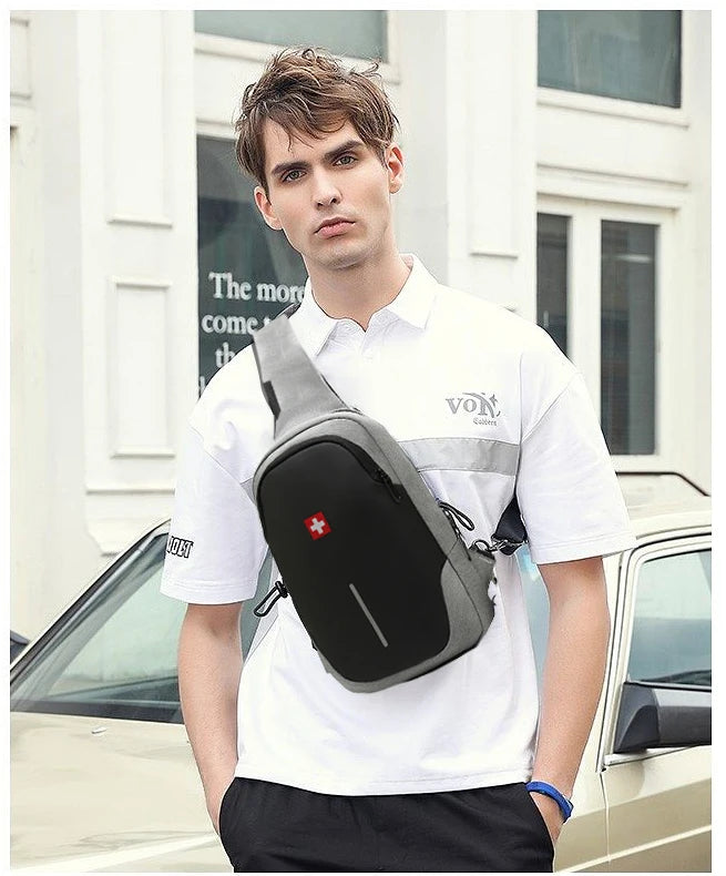 Smart Anti-Theft Waterproof Sling Pack | Sophisticated "Box Chest Bag" Silhouette | Premium Oxford Tech Crossbody Shoulder Bag for Men | Famous Brand Versatile Essential for Modern Urban Commuting Luxegan