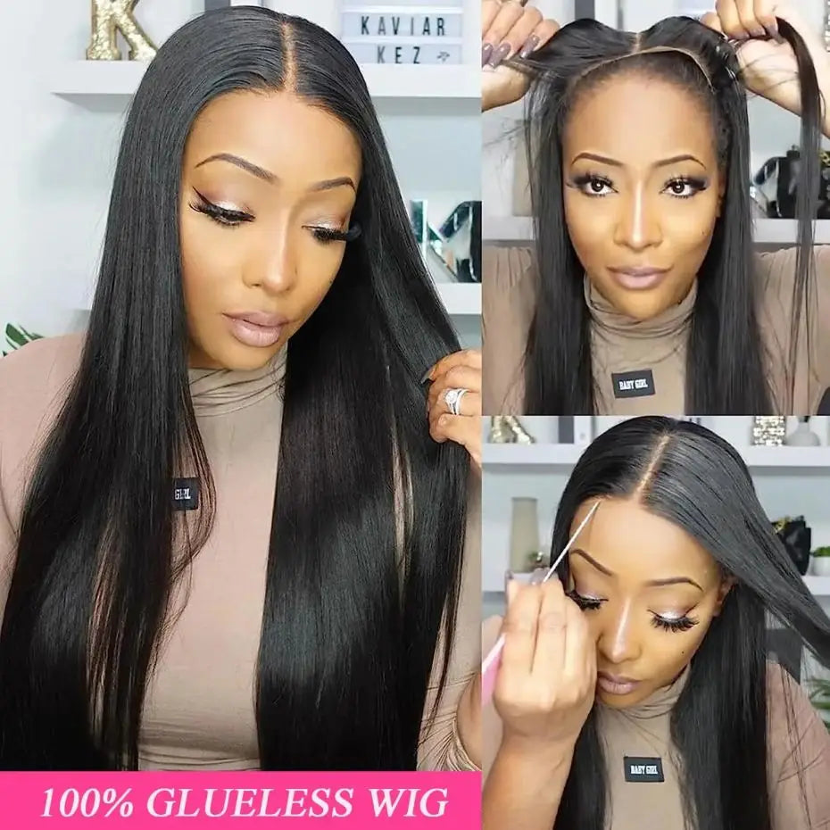 Ready-to-Wear Straight Glueless 6x4 Lace Closure Wig | 180% Density Pre-Cut & Pre-Plucked Swiss Lace Wig | 100% Brazilian Remy Human Hair Wear-and-Go Straight Wig for Women Luxegan
