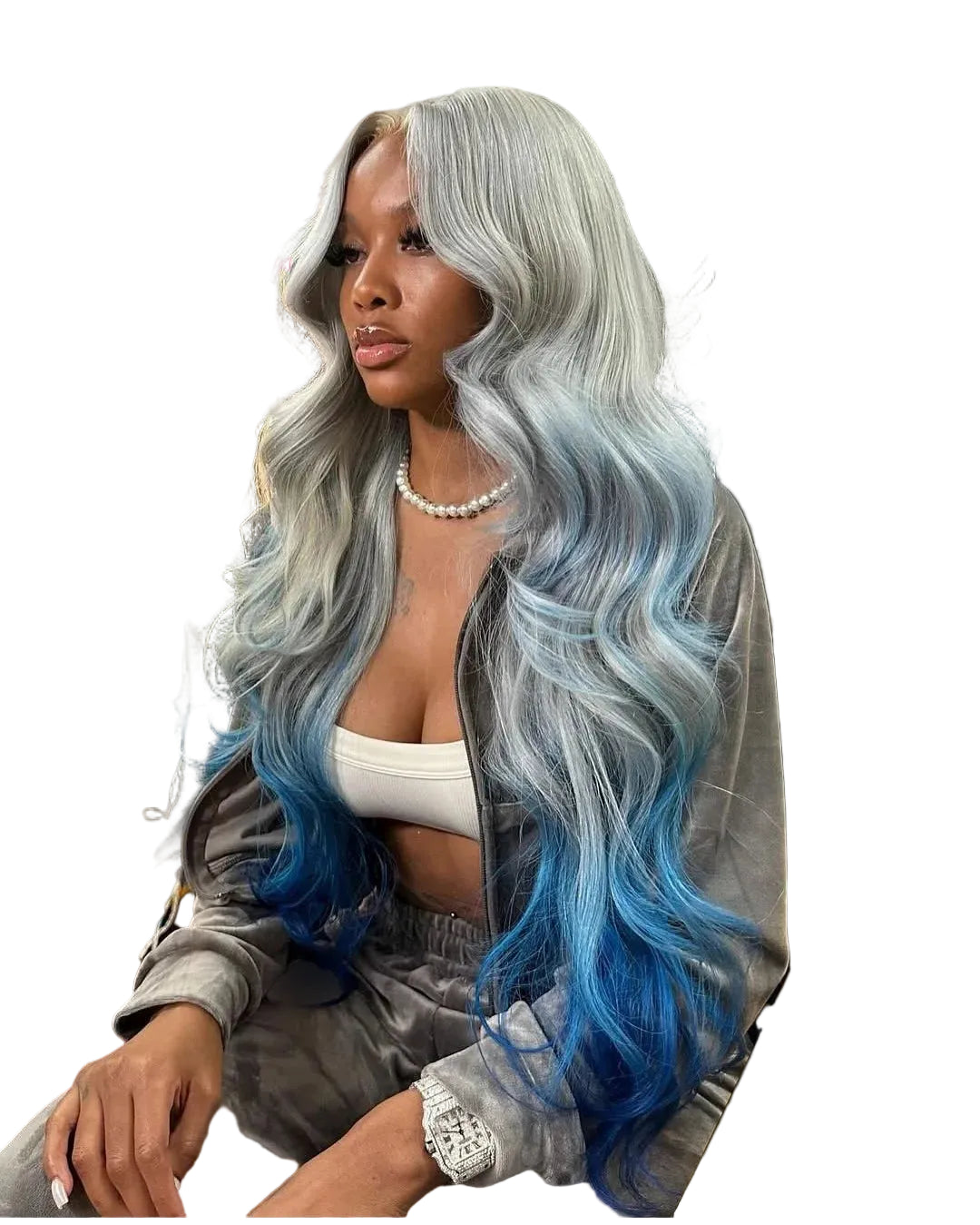 Gradient Gray-Blue Ombre Lace Front Wig | 613 Colored Brazilian Human Hair Wig | 13x6 HD & 13x4 Transparent Swiss Lace Body Wave Frontal Wig for Women Luxegan