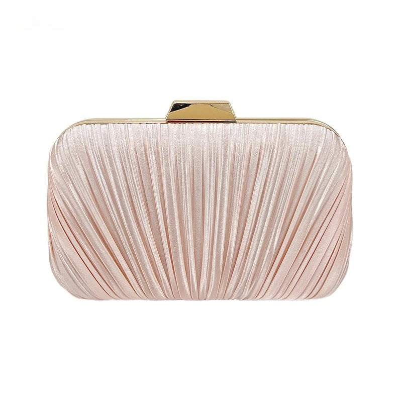 Classic Silky Evening Bag | Sophisticated "Light Pink" Silhouette | Elegant High-End Ruched Handbag | "Dignified" High-Performance Pleated Party Essential for Radiant Versatile Styling Luxegan