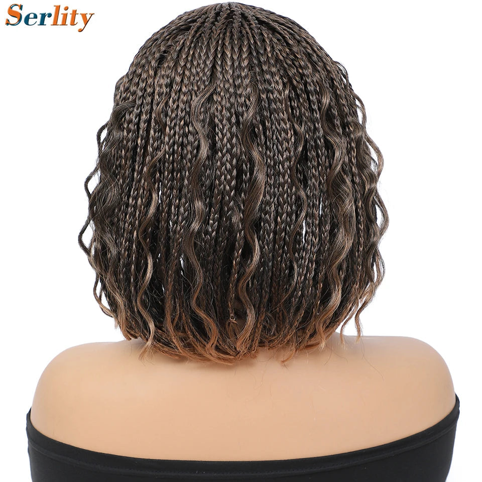 New Style Bob Box Braided Wigs For Black Women 12inches Synthetic Box Braids Crochet Hair Wigs On Sale Clearance Short Black Wig Luxegan
