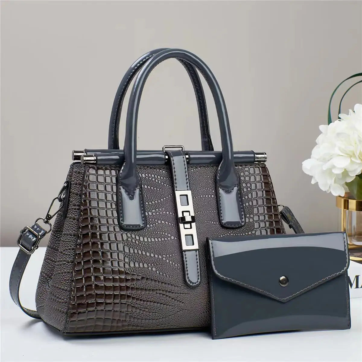 Hard PU Crocodile Pattern Designer Handbag | Large Capacity Crossbody Tote Luxegan