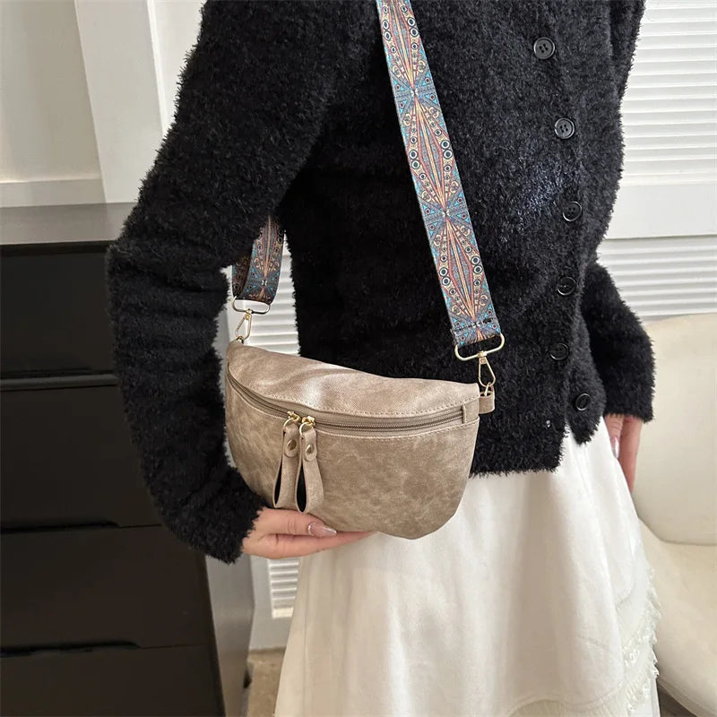Stylish Hobo Solid Color Satchel | Luxury Designer Chest Bag & Women's PU Leather Waist Bags (Wide Strap Fashion Fanny Shoulder Pack) Luxegan