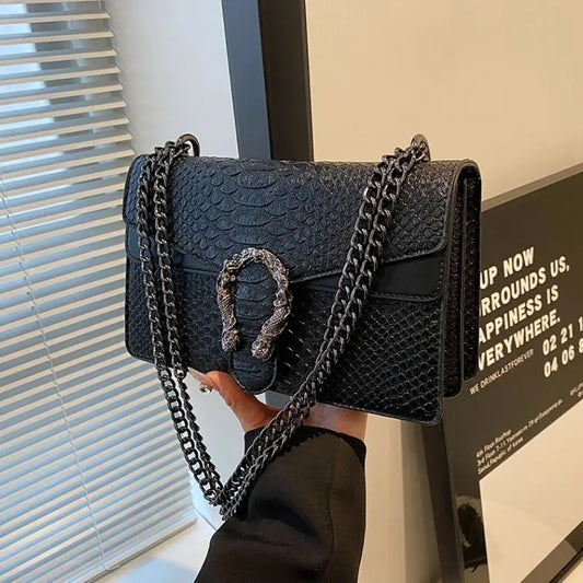 Retro Style Fashion Chain Shoulder Bag for Women | Snake Pattern Crossbody Small Square Bag (Trendy Accessory) Luxegan