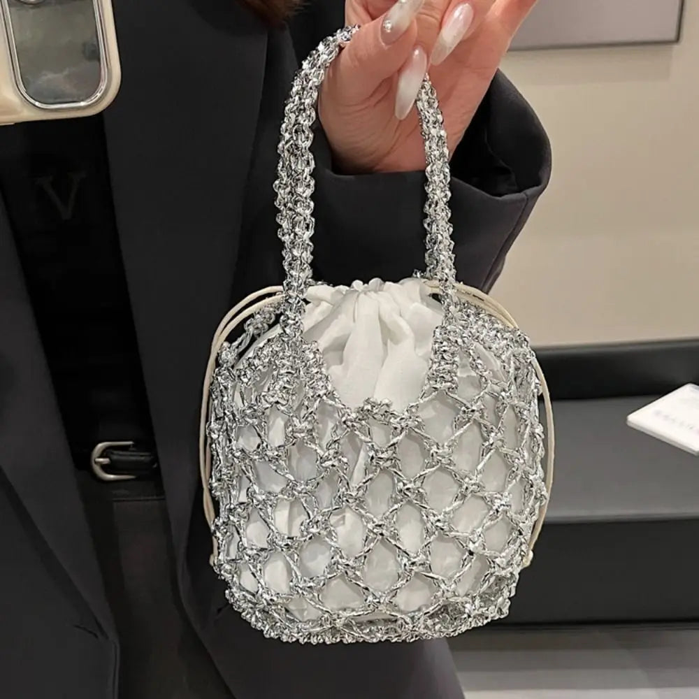 Fashion Luxury Women Woven Handbag Large Capacity Storage Bag | Drawstring Bag Portable Woven Bag Weave Bucket Bag For Girls Luxegan