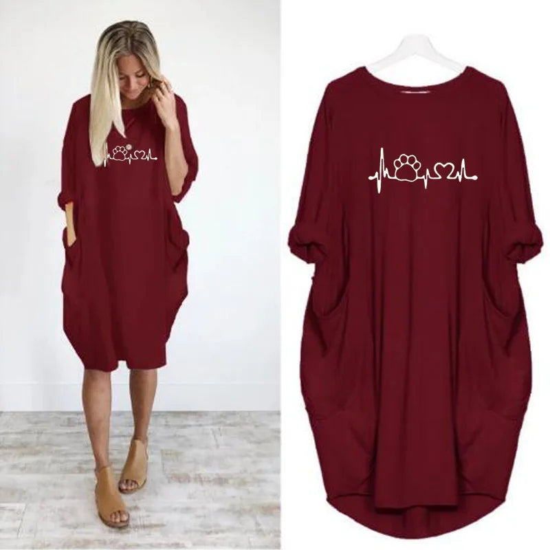Women's Plus-Size Loose Long-Sleeved Dress | Casual Solid Color O-Neck Winter Pullover | Soft Knit Knee-Length Everyday Dress | Comfortable All-Season Basic Wardrobe Staple Luxegan