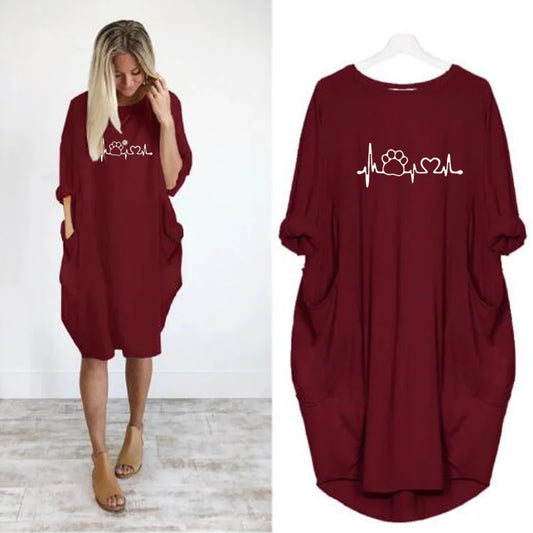 Women's Plus-Size Loose Long-Sleeved Dress | Casual Solid Color O-Neck Winter Pullover | Soft Knit Knee-Length Everyday Dress | Comfortable All-Season Basic Wardrobe Staple Luxegan