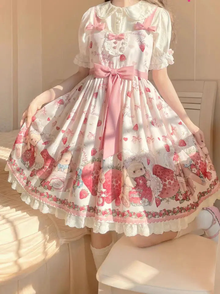 Falling Rabbit Berry Lolita Pink Cute SJK Dress Lolita Big Skirt Girls Birthday Show Cake Dress  birthday dress for women