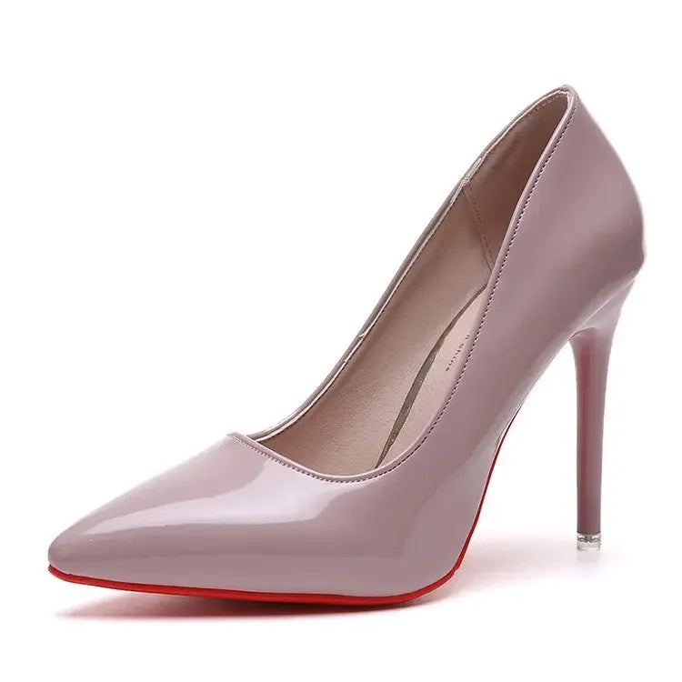 Concise Flock Stiletto Pumps | Sophisticated 11.5cm Pointed Toe High Heels | Elegant "Big Size" 35–45 Wedding Shoes | "Dignified" Classic Red & Gray Office Pumps for Radiant Versatile Styling Luxegan