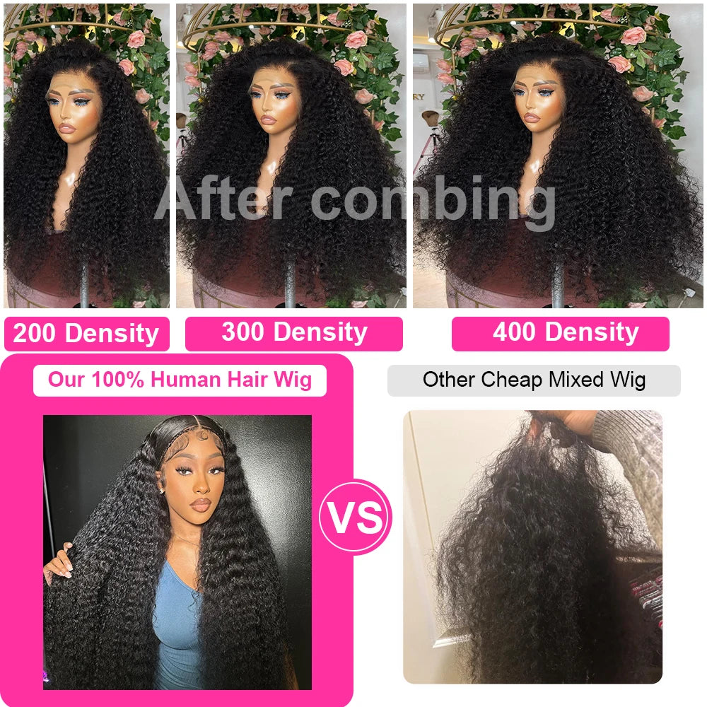 High Density 400 Density 13x4/13x6 HD Lace Frontal Wig Preplucked Kinky Curly Transparent Lace Frontal Human Hair Wigs HOTBABE
