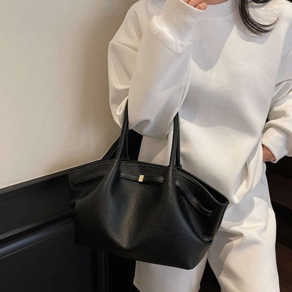 Fashion French PU Leather Shoulder Bag | Elegant Lychee Pattern Women’s Tote | Large Capacity Solid Color Underarm Bag for Party & Daily Use Luxegan