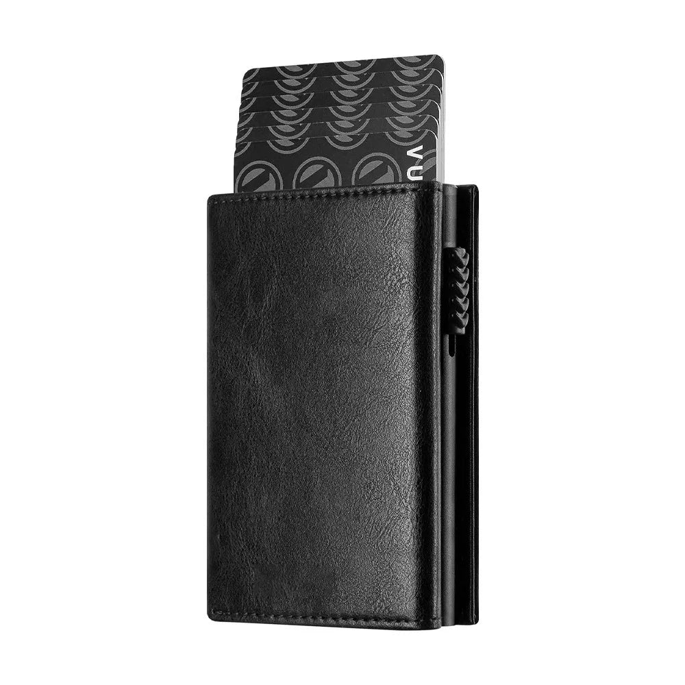 Men's Pop-Up Minimalist Card Holder Wallet | Premium RFID-Blocking Slim Metal Bank Card Case | PU Leather Pocket Organizer Wallet with Money Pocket & Coin Compartment Model 1688 Luxegan