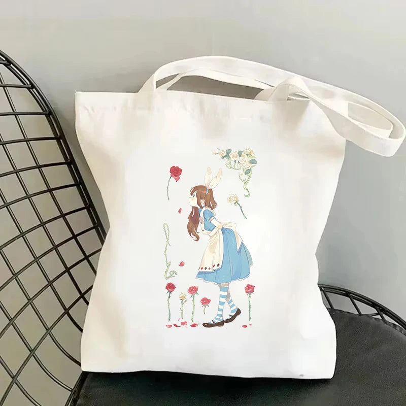 Alice in Wonderland Unisex Handbag | Cartoon Harajuku Casual Commuter Shoulder Bag | Cute Streetwear Outdoor Women Daily Canvas Bag Luxegan