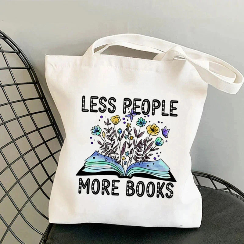 Flowery Books Printed Canvas Tote Bag | Retro Large Capacity Eco-friendly Shopping Bag | Unisex Student Schoolbag Shoulder Bag Luxegan
