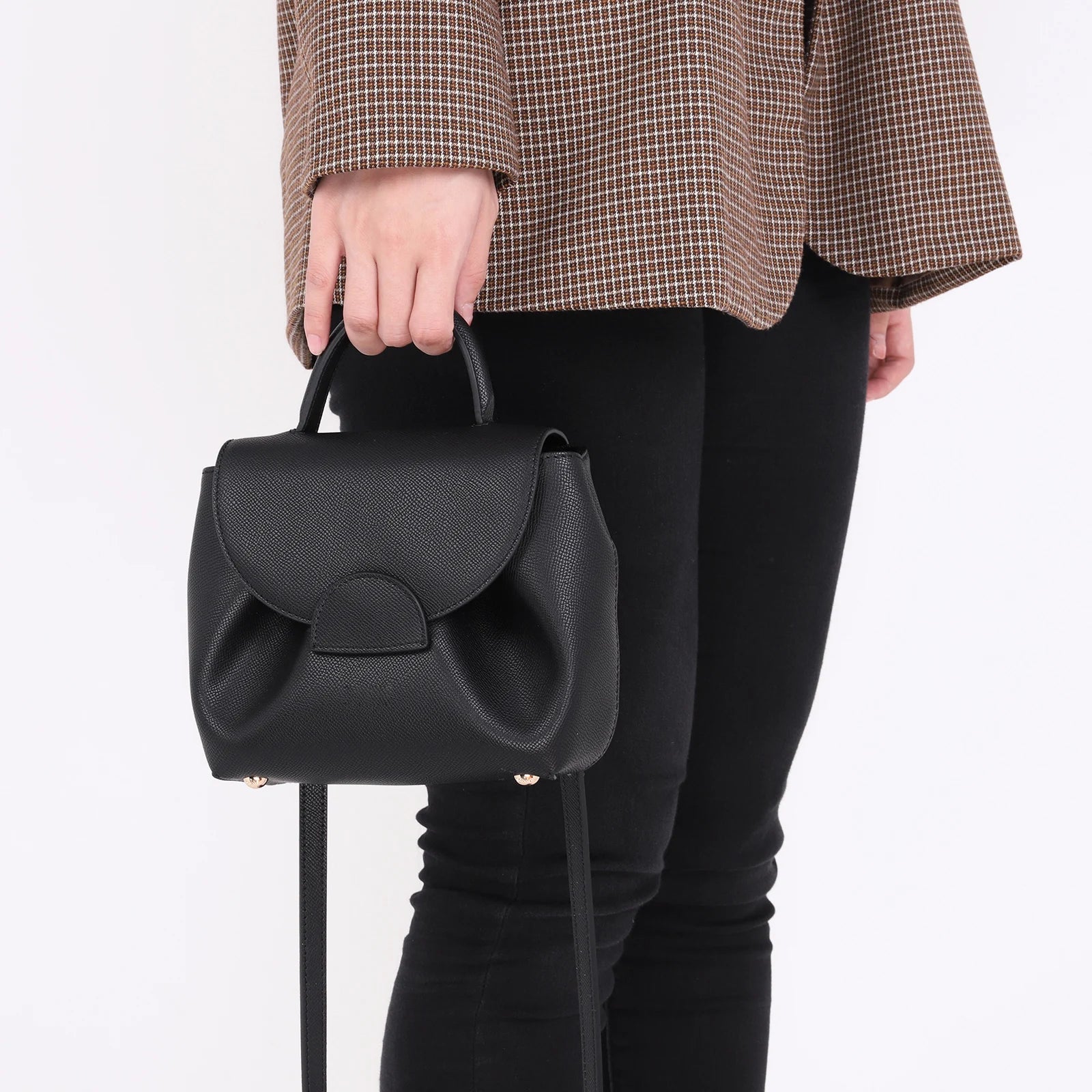 French Cowhide Small Satchel | Retro Trend Mini Crossbody Bag for Women (Classic Solid Flap Top-Handle Luxury Designer Handbag) Luxegan