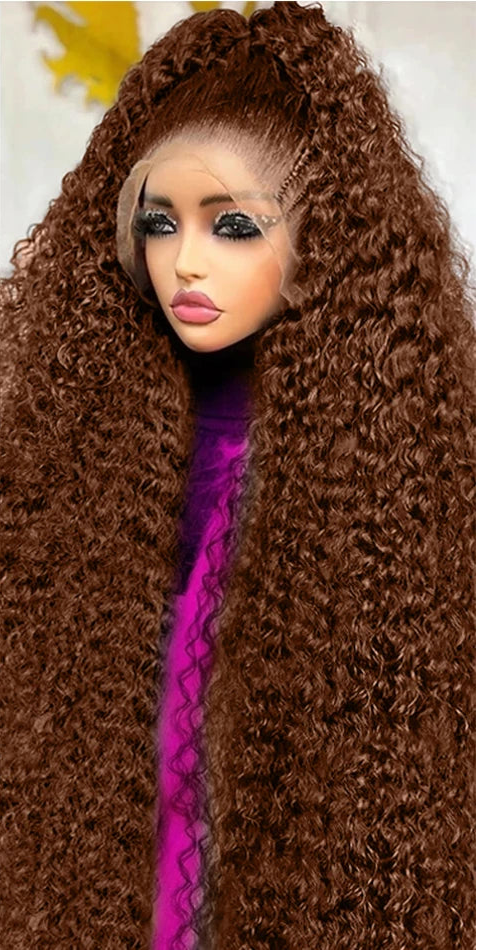 Chocolate Brown Deep Curly Frontal Wig | Sophisticated 13x6 HD Lace Frontal | Elegant Water Wave Brazilian Human Hair | "Dignified" 30–38 Inch Long Remy Hair for Radiant Versatile Styling
