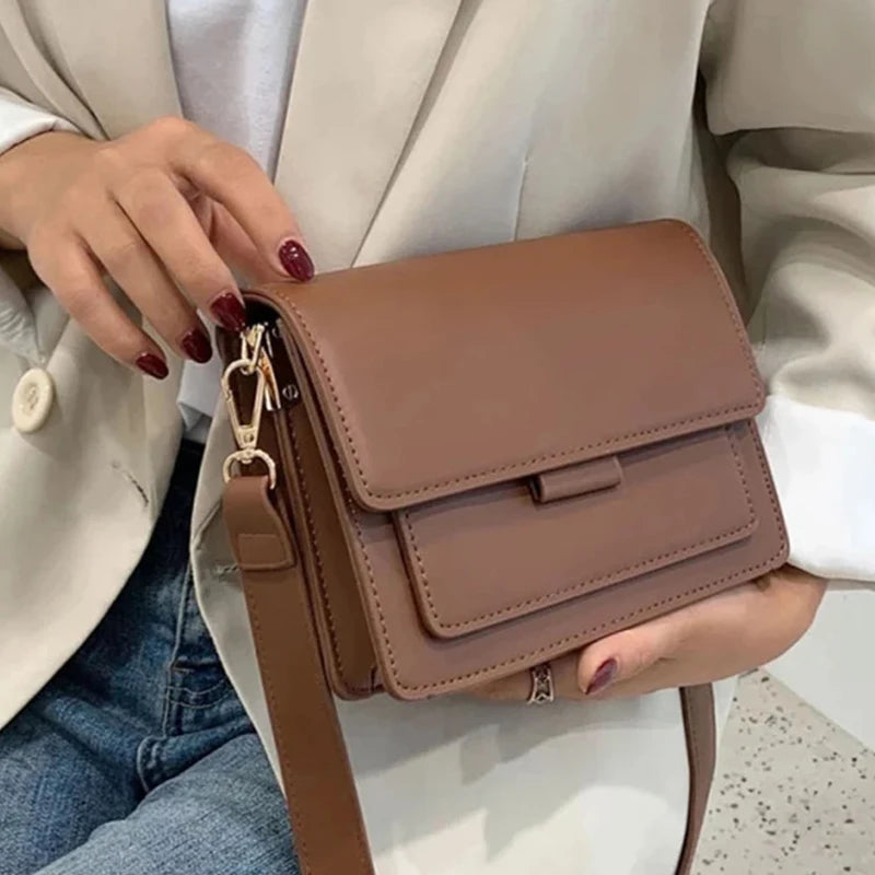 Vintage Shoulder Bag for Women | Simple Solid Color Messenger Bag & Small Square Crossbody Luxegan