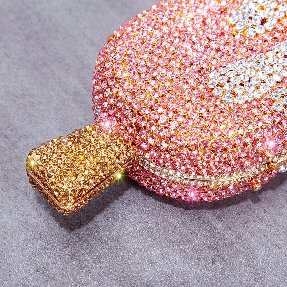 Luxury Ice Cream Diamond Evening Clutch | Sophisticated Novelty Kawaii Rhinestone Purse | Elegant High-Quality Metallic Mini Bag | "Dignified" Structured Minaudière for Party & Boutique Glamour Luxegan