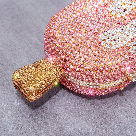 Luxury Ice Cream Diamond Evening Clutch | Sophisticated Novelty Kawaii Rhinestone Purse | Elegant High-Quality Metallic Mini Bag | "Dignified" Structured Minaudière for Party & Boutique Glamour Luxegan