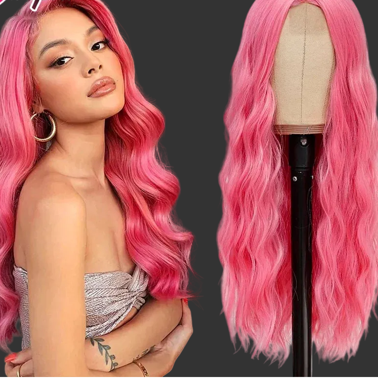 Swupod Hot Pink Body Wave HD Lace Frontal Wig | 100% Brazilian Human Hair Glueless Wig | 30-32 Inch High-Density Pre-Plucked Transparent Swiss Lace Frontal Wig for Women Luxegan