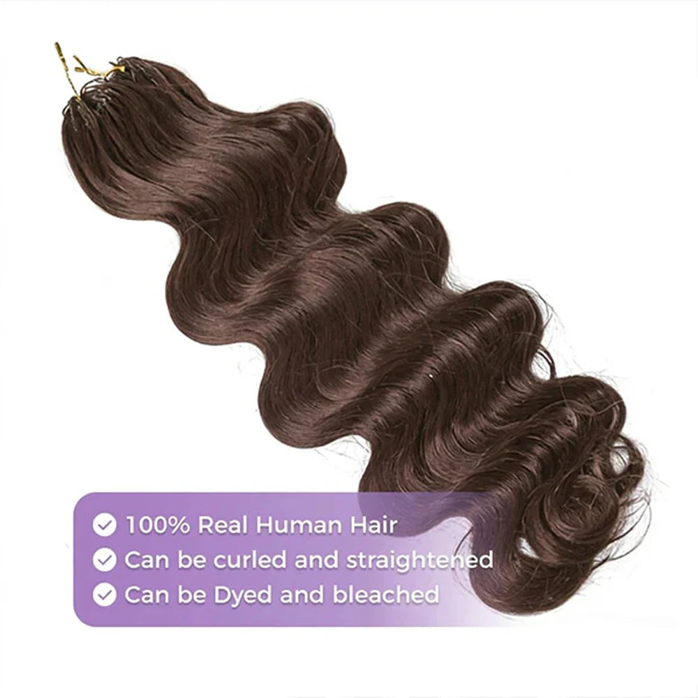 Chocolate Brown Body Wave Miracle Knots Crochet Human Hair – 100% Raw Burmese Remy | Feathered Boho Braids | 10–24 Inch Luxegan