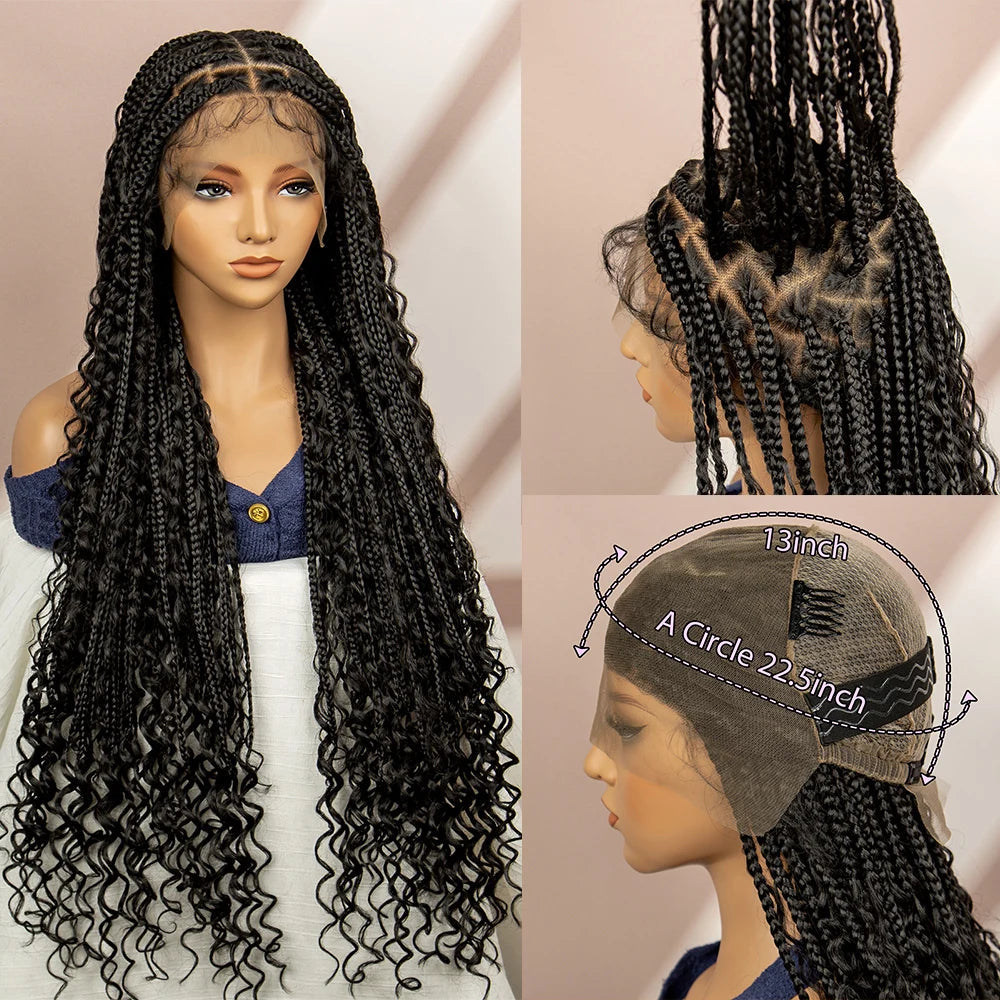 Synthetic Full Lace Bohemian Box Braided Wigs with Baby Hair Boho Box Braided Wigs Curly Hair Full Lace Front Wigs Luxegan