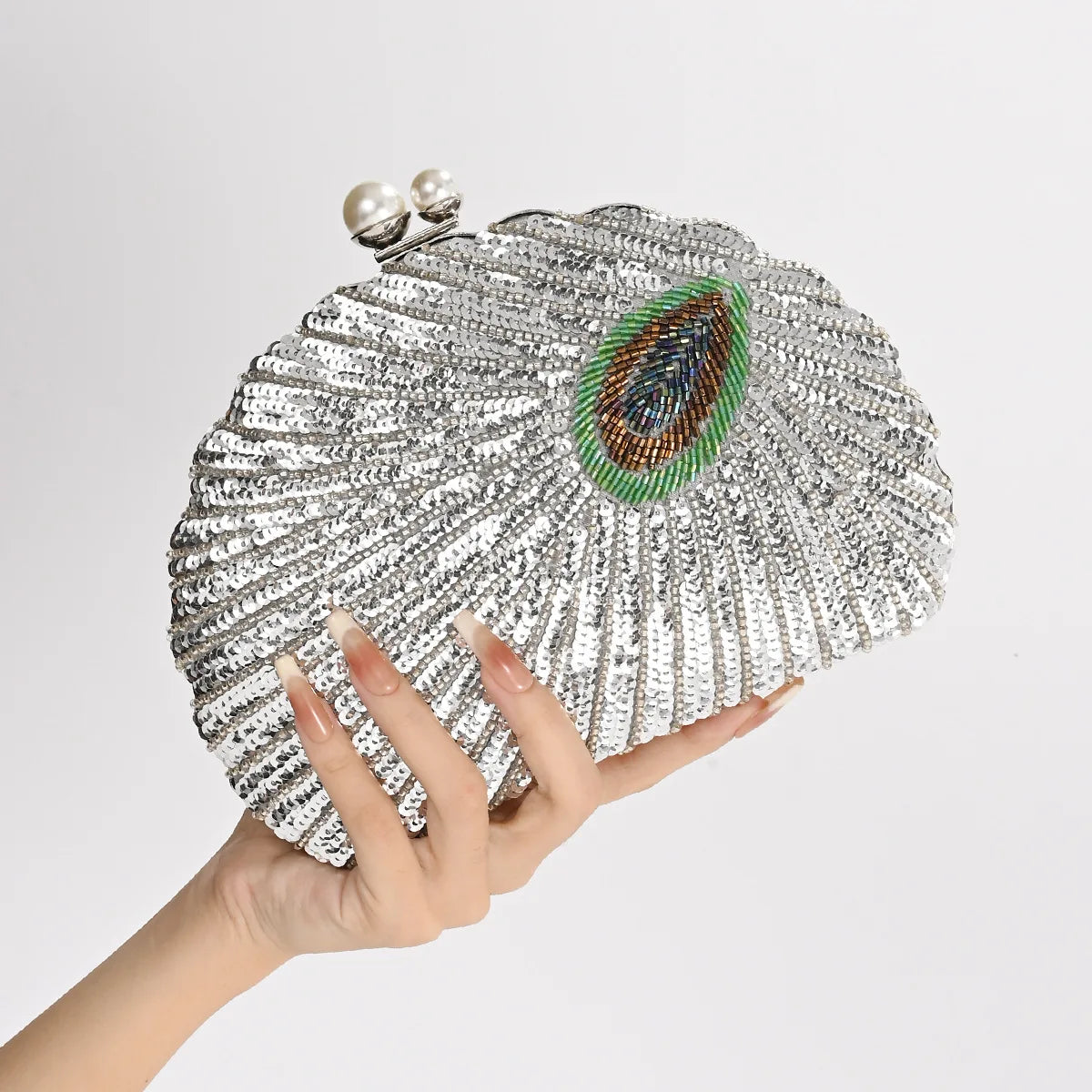 Retro Embroidery Sequin Shell Clutch | Sophisticated "Bowling Shape" Silhouette | Luxury Designer Evening Handbag | "Dignified" High-Performance Polyester Essential for Radiant Versatile Styling Luxegan