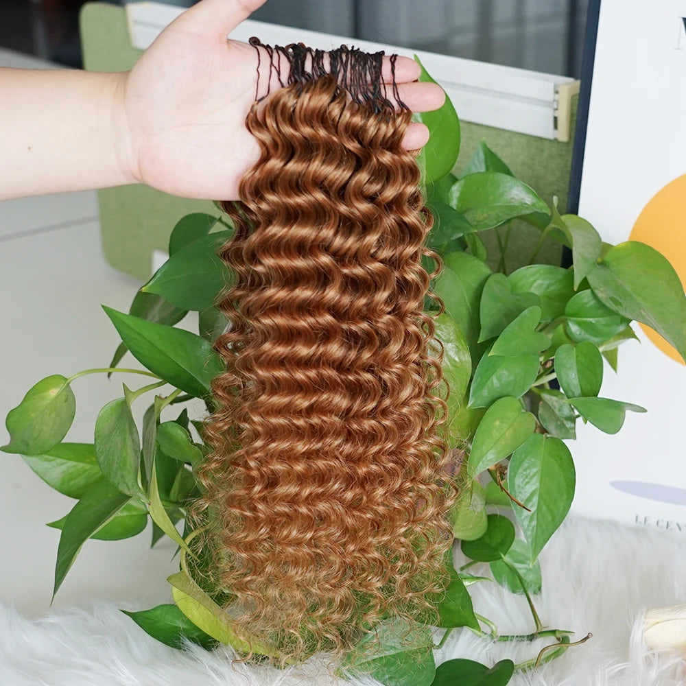 Deep Wave Miracle Knots Feathered Bulk Hair for Braiding – Highlight Brown & Honey Blonde Boho - view 8