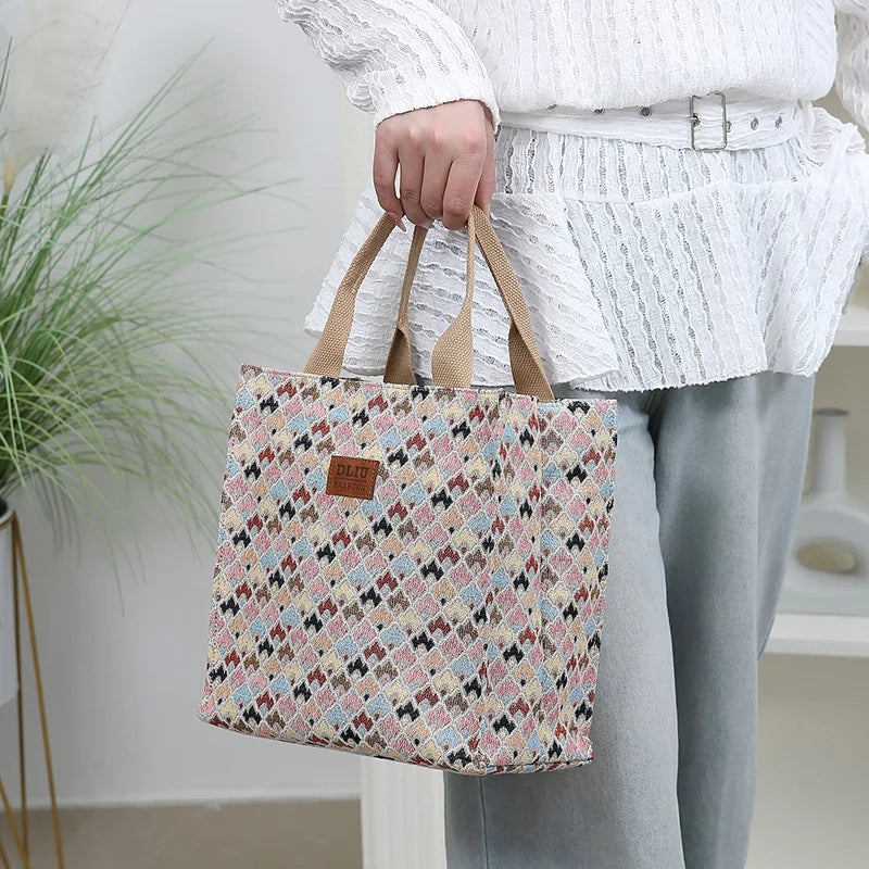Thickened Jacquard Fabric Large Capacity Portable Bag | Square Storage Bag, Work Commute Handbag & Shopping Tote Luxegan