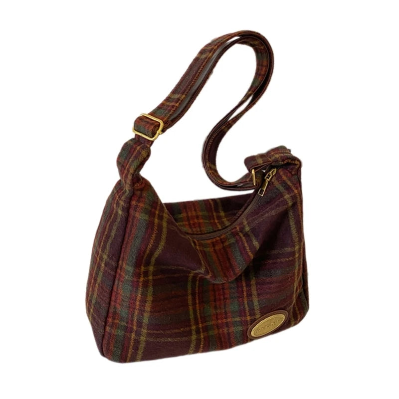 Elegant Vintage Plaid Crossbody Bag | Soft Fabric Shoulder Handbag for Women | Versatile Daily Use Luxegan